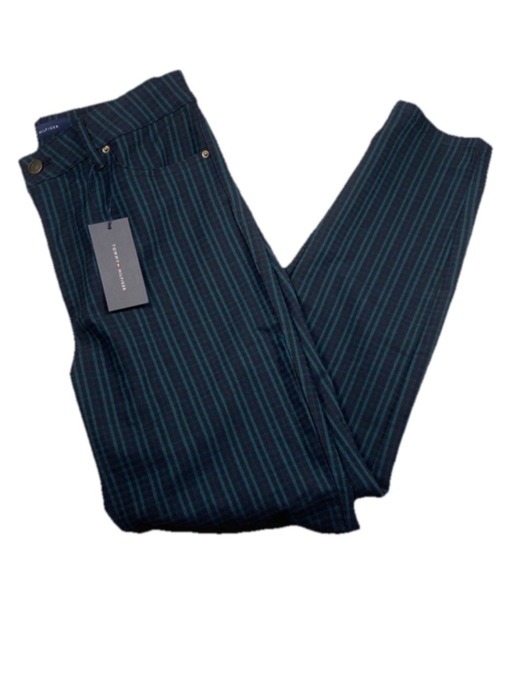 Tommy Hilfiger Women’s Blue and Green Plaid Checkered Patterned Pants Size 8